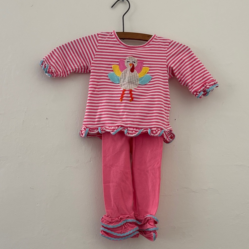 Thanksgiving Pink Striped Kids Play Set with Turkey Design